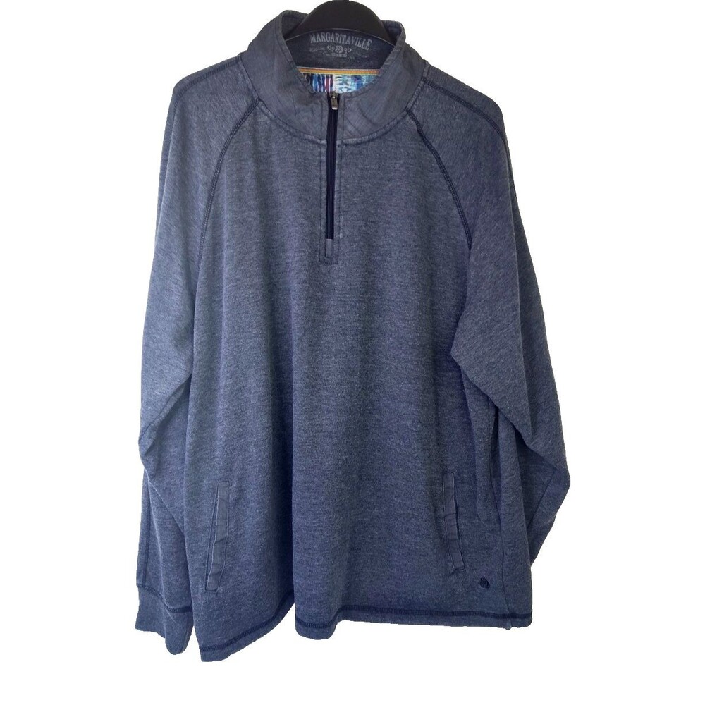 Margaritaville Mens Sz XXL Gray 1/4 Zip Long Sleeve Pullover Sweatshirt Pockets